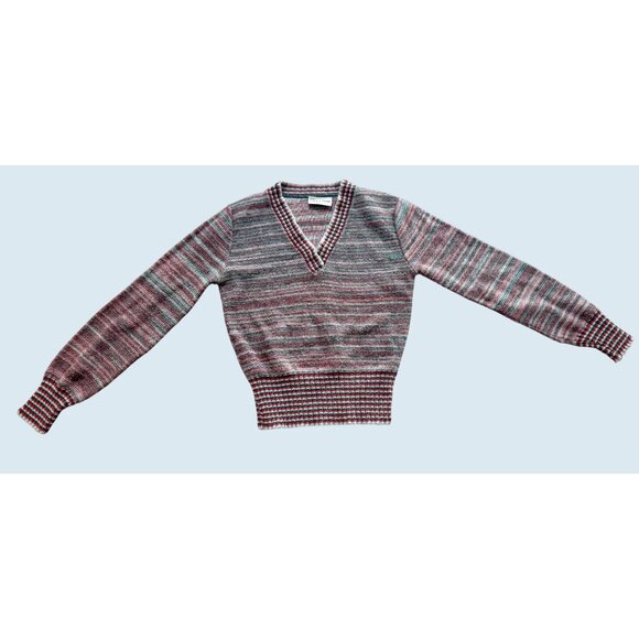 Vintage THE RIGHT TIME 1970s / 1980s V Neck Striped Sweater Sz XS - Picture 2 of 8